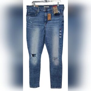 Levi's Women Jeans 721 Highrise Light Blue Wash Distressed Size 34/30 NWT